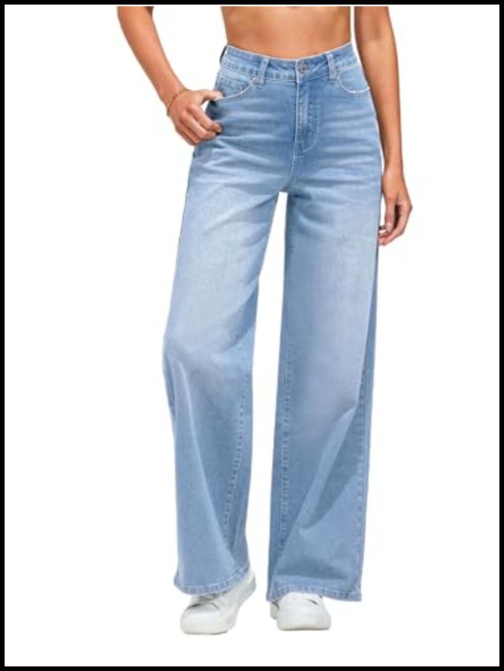 High Waisted Baggy Wide Leg Jeans Stretchy Boyfriend Denim Pants